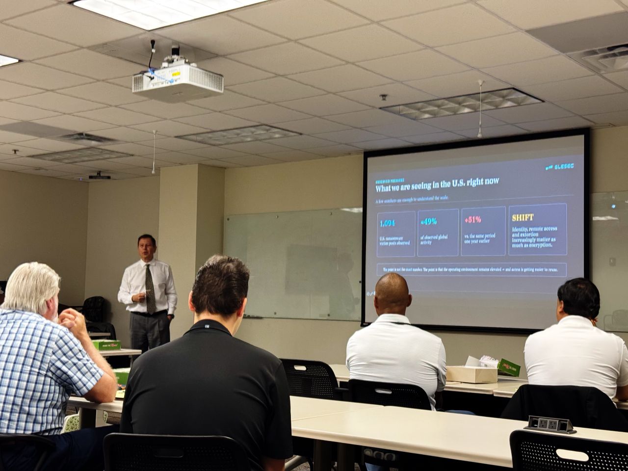 Sergio Heker of GLESEC presenting to attendees at the National Center for Simulation CTI Forum Lunch & Learn