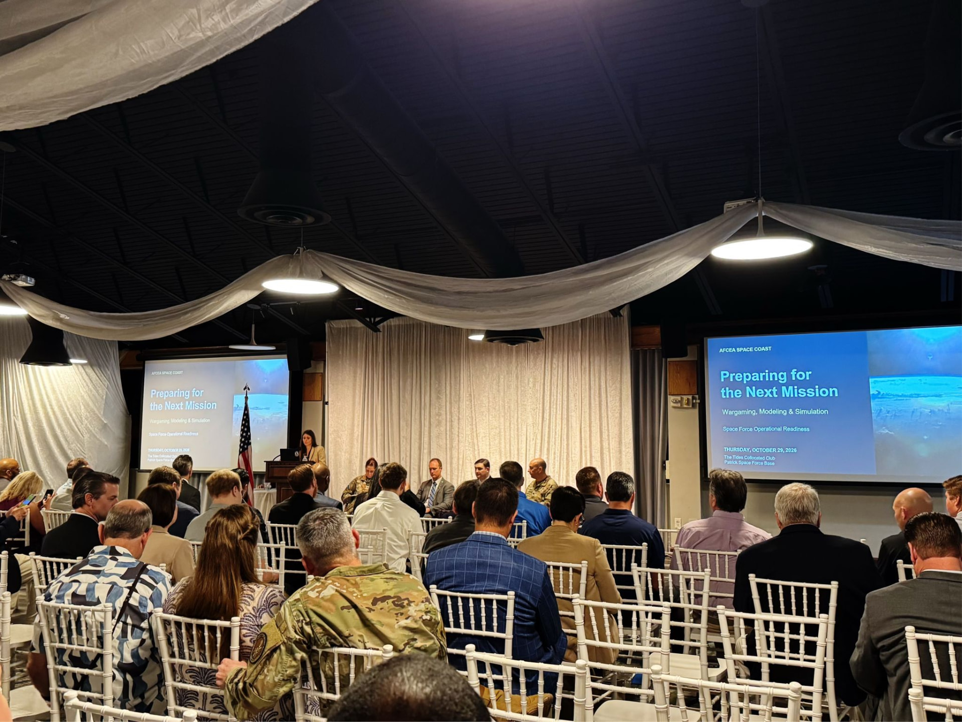 Audience and panel at AFCEA Space Coast's Preparing for the Next Mission event