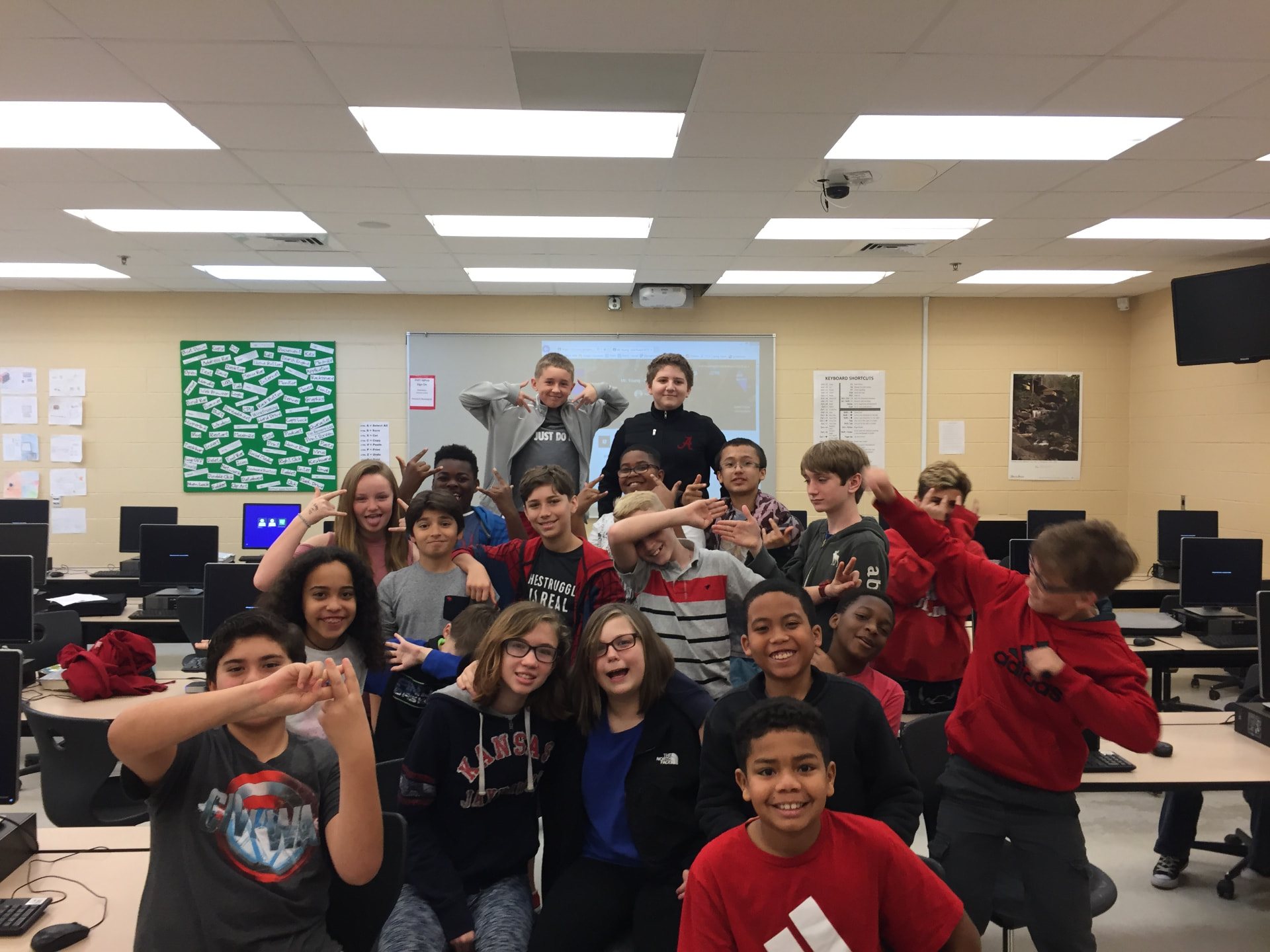 Students celebrating in the computer lab